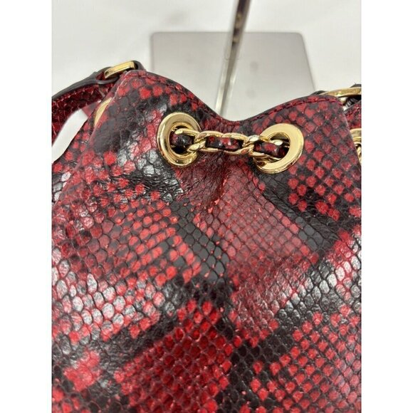 Michael Kors Frankie Crossbody Bag Red Black Snakeskin Print Small Pouch Bucket - Picture 13 of 14